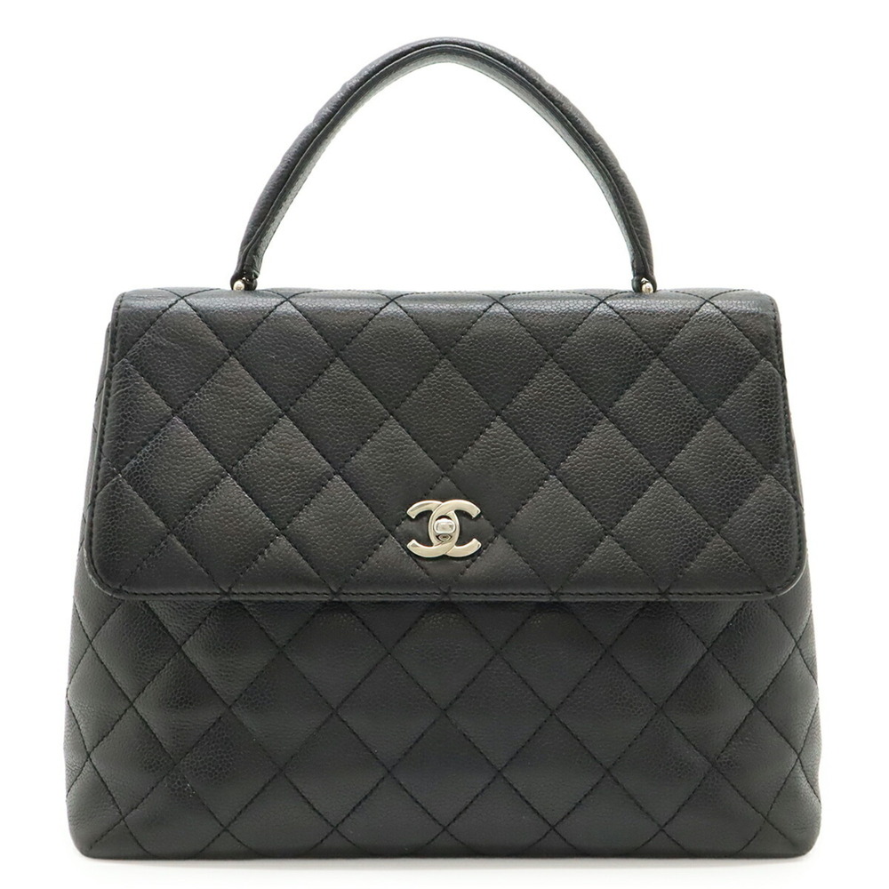 CHANEL Matelassé Coco Mark Handbag Flap Bag Caviar Leather Black A12397